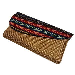 Envelope clutch contrast print warm colors snap & zip closure purse